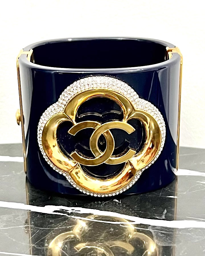 CHANEL CC LUCITE &amp; CRYSTALS CUFF BRACELET