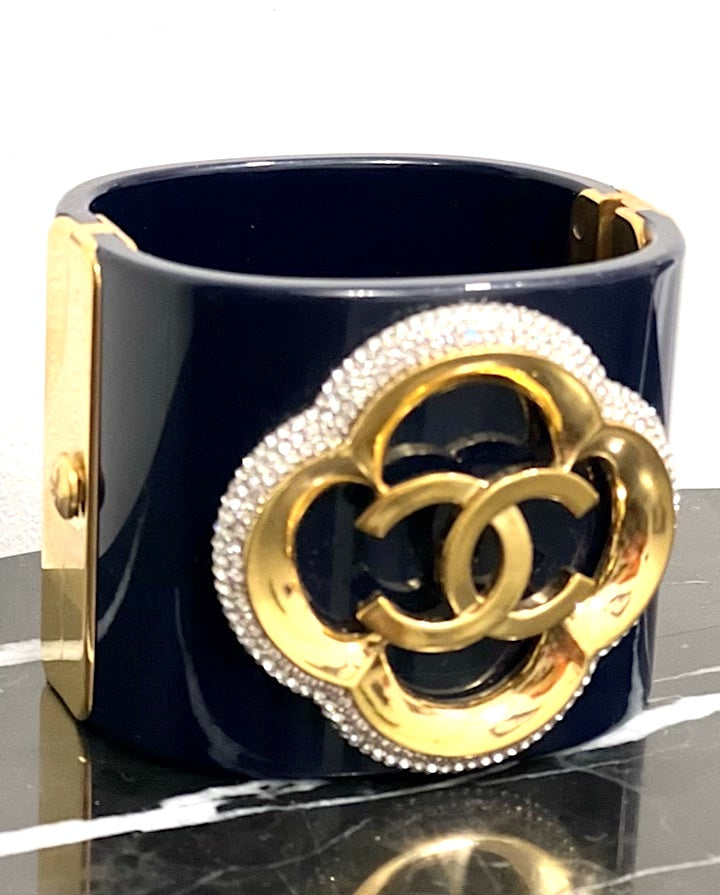 CHANEL CC LUCITE &amp; CRYSTALS CUFF BRACELET
