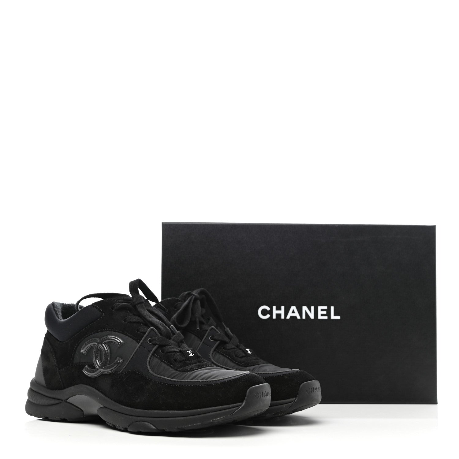 CHANEL Nylon Calfskin Suede CC TRIPLE BLACK TRAINER – Caroline's Fashion  Luxuries