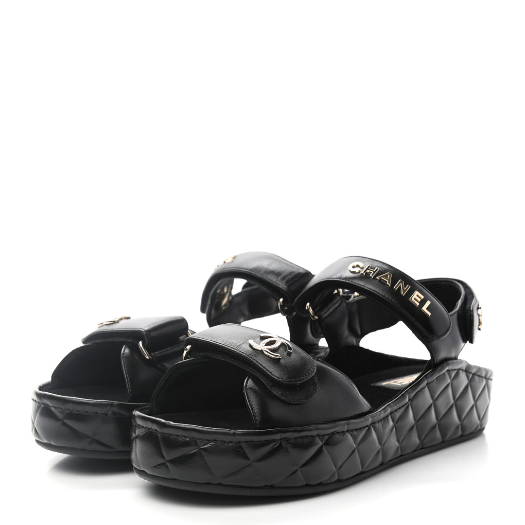 Platform Sandals Chanel Icon Sandals Chanel Logo Quilted Velcro