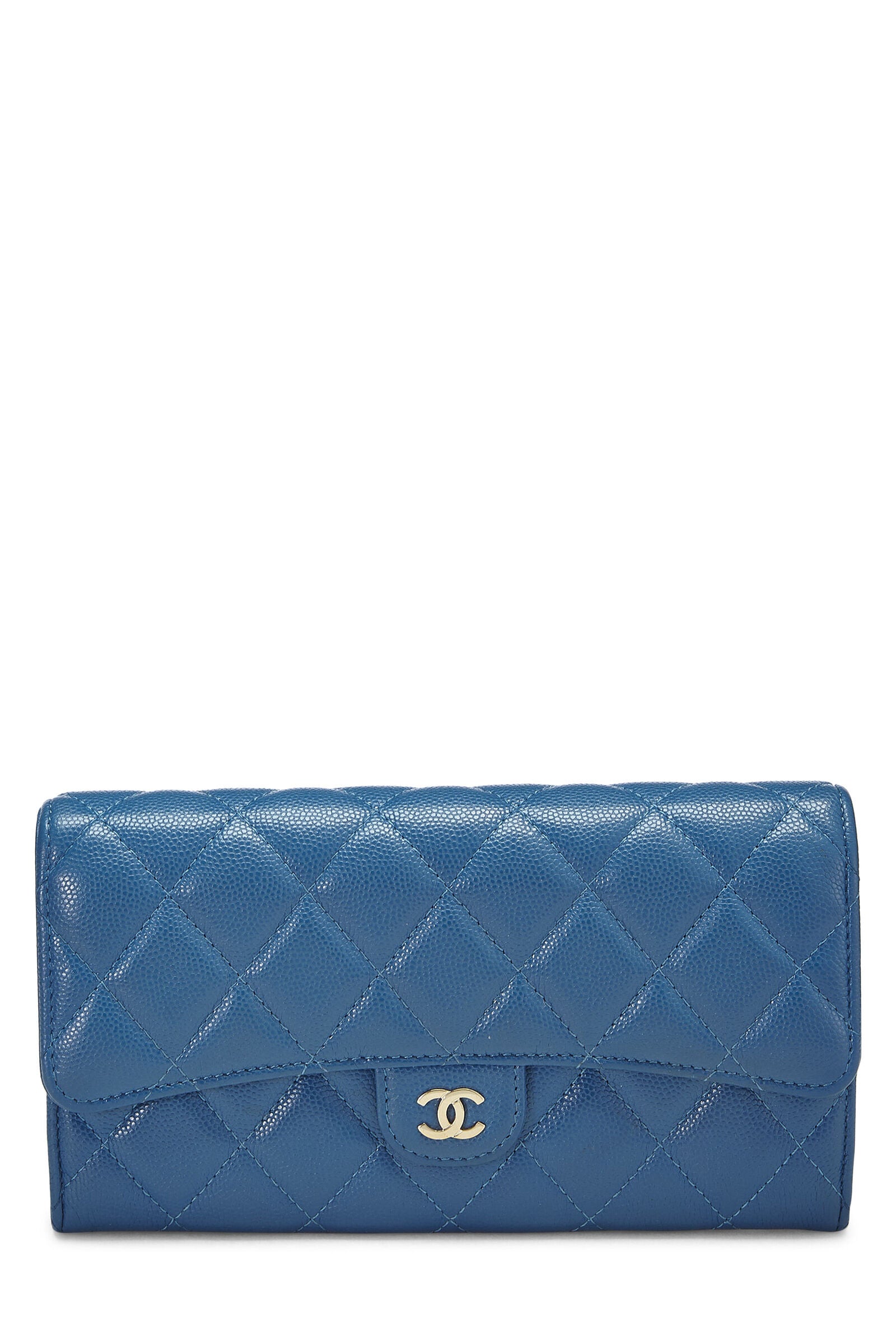 Chanel Classic Flap Wallet Blue Caviar Gold Hardware