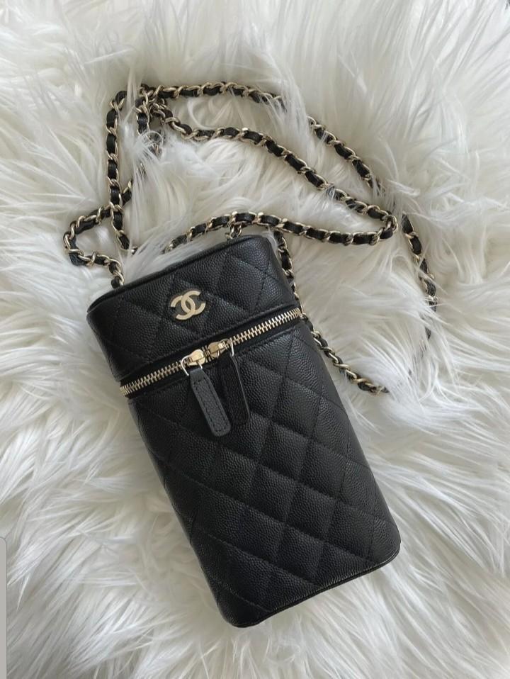 Chanel Quilted Caviar Mini Phone Holder Clutch - '10s For Sale at 1stDibs