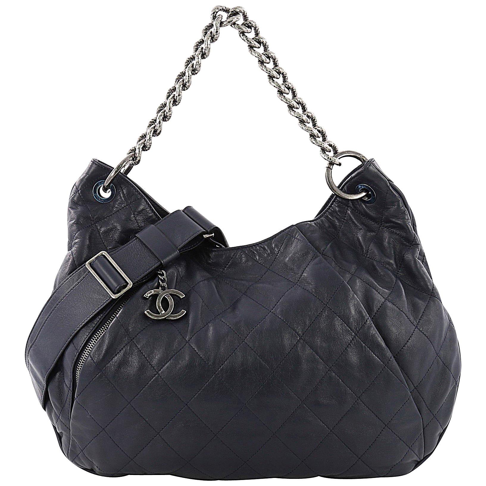 CHANEL COCO PLEATS QUILTED CALFSKIN LARGE HOBO BAG