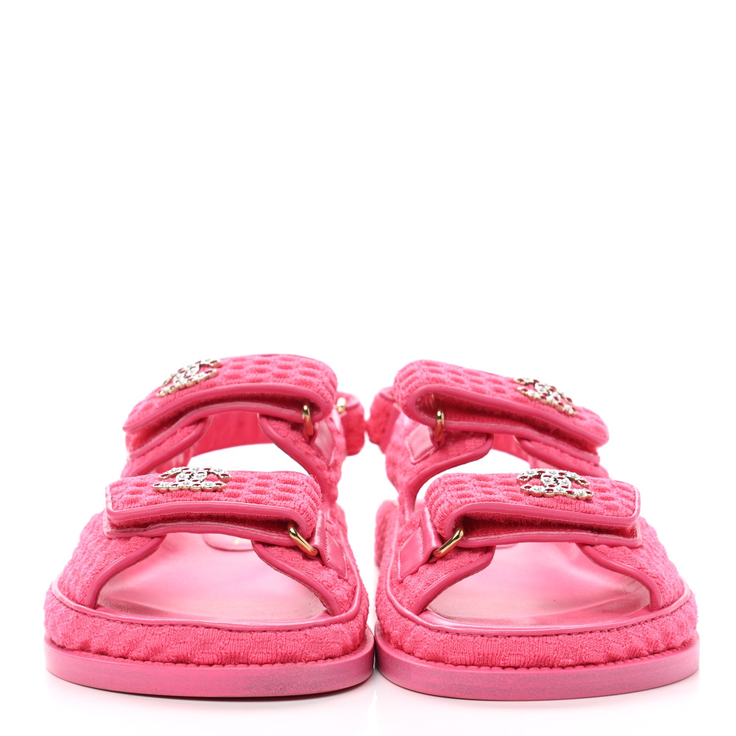 CHANEL Braided Fabric Velcro Dad Sandals 38.5 Beige 678975