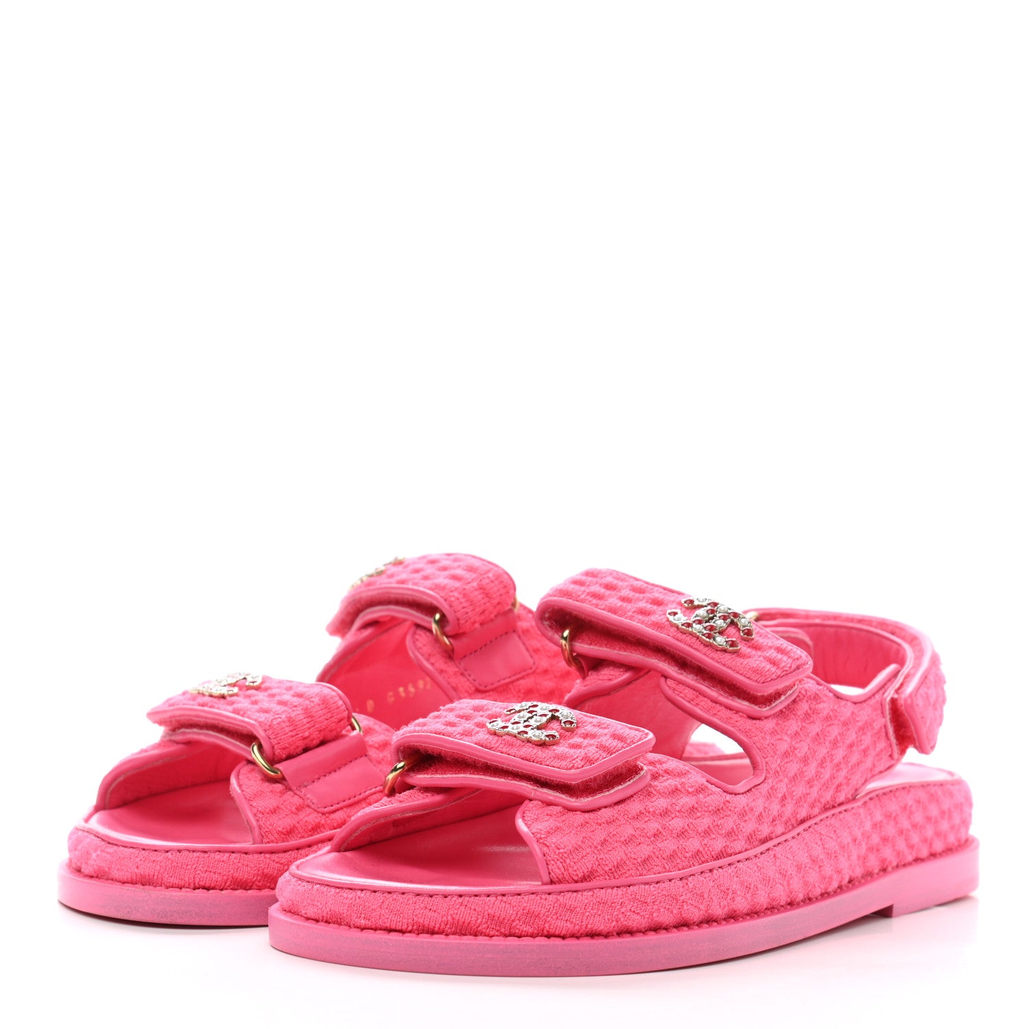 CHANEL Knit Fabric Velcro Dad Sandals