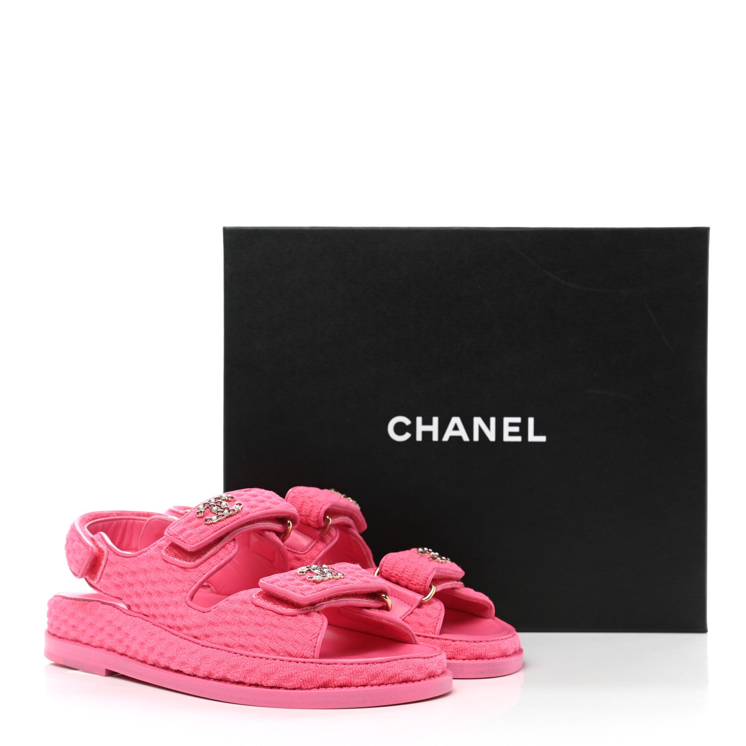 Chanel Knit Dad Sandals Pink Fabric Size 39.5 – Celebrity Owned