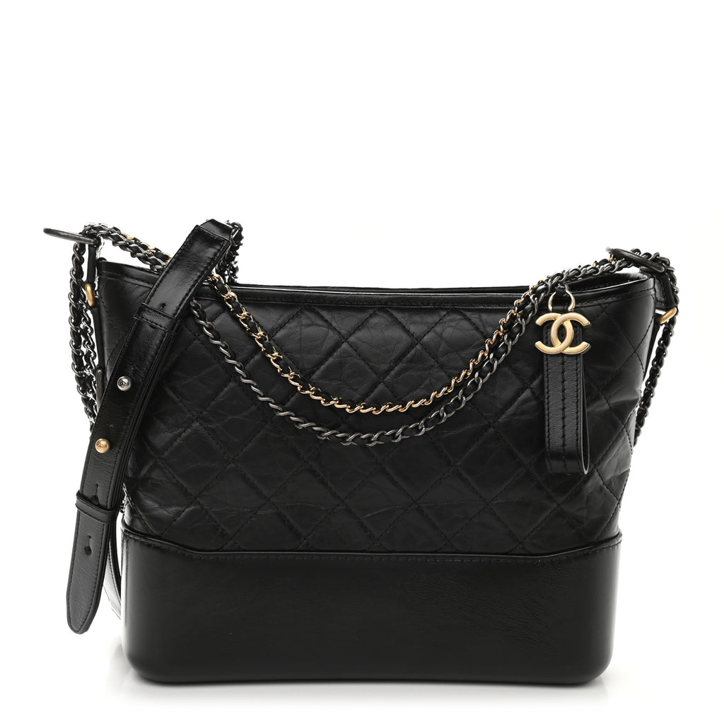 CHANEL Gabrielle 'Hobo' Bag in Aged White Quilted Leather and Black Leather  at 1stDibs