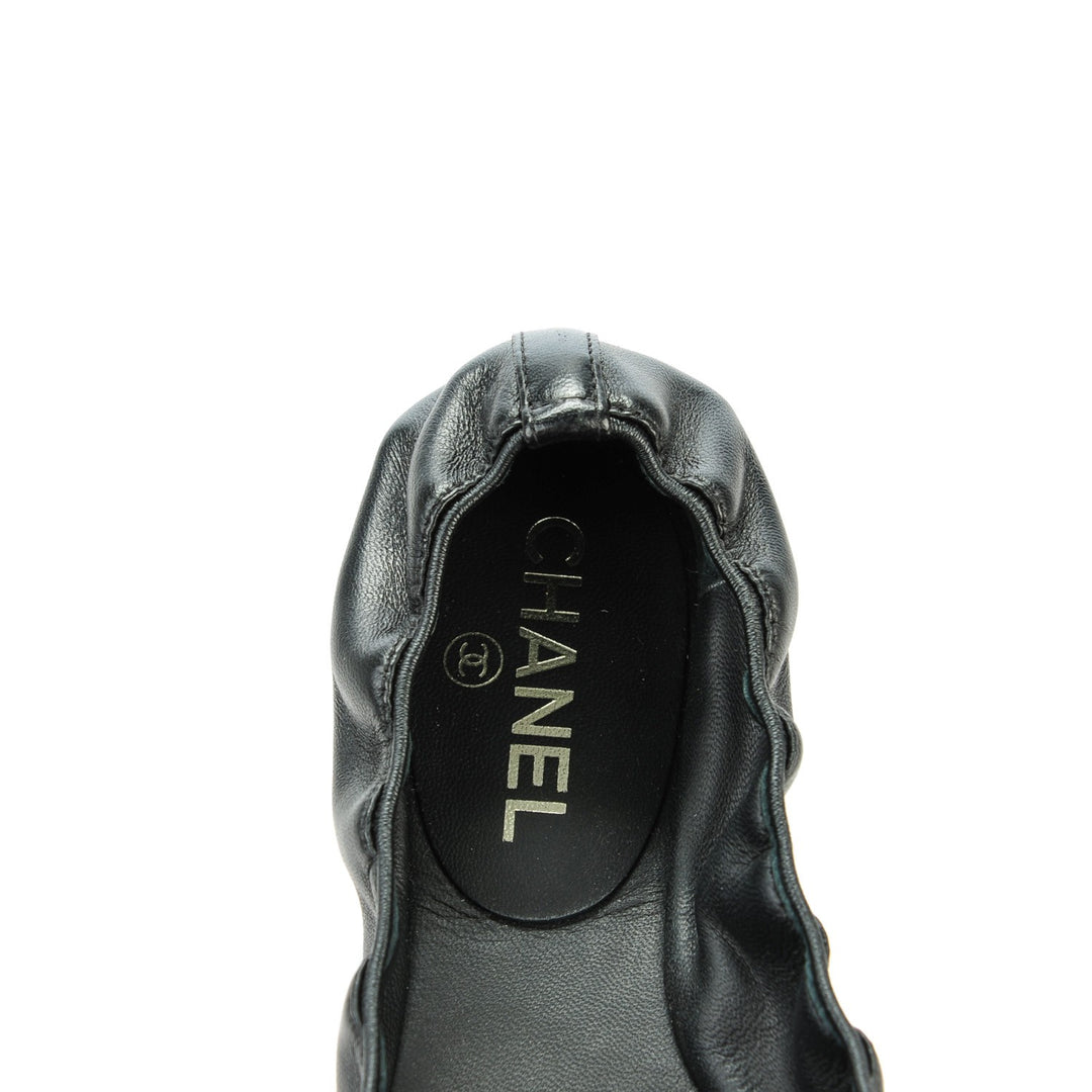 CHANEL LAMBSKIN CC CAMELLIA ELASTIC FLAT BALLERINA SHOES