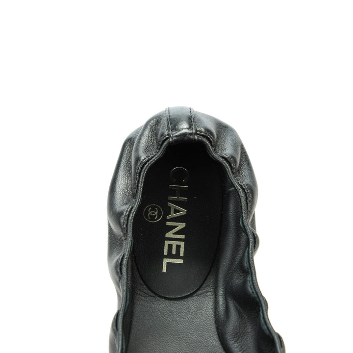 CHANEL LAMBSKIN CC CAMELLIA ELASTIC FLAT BALLERINA SHOES