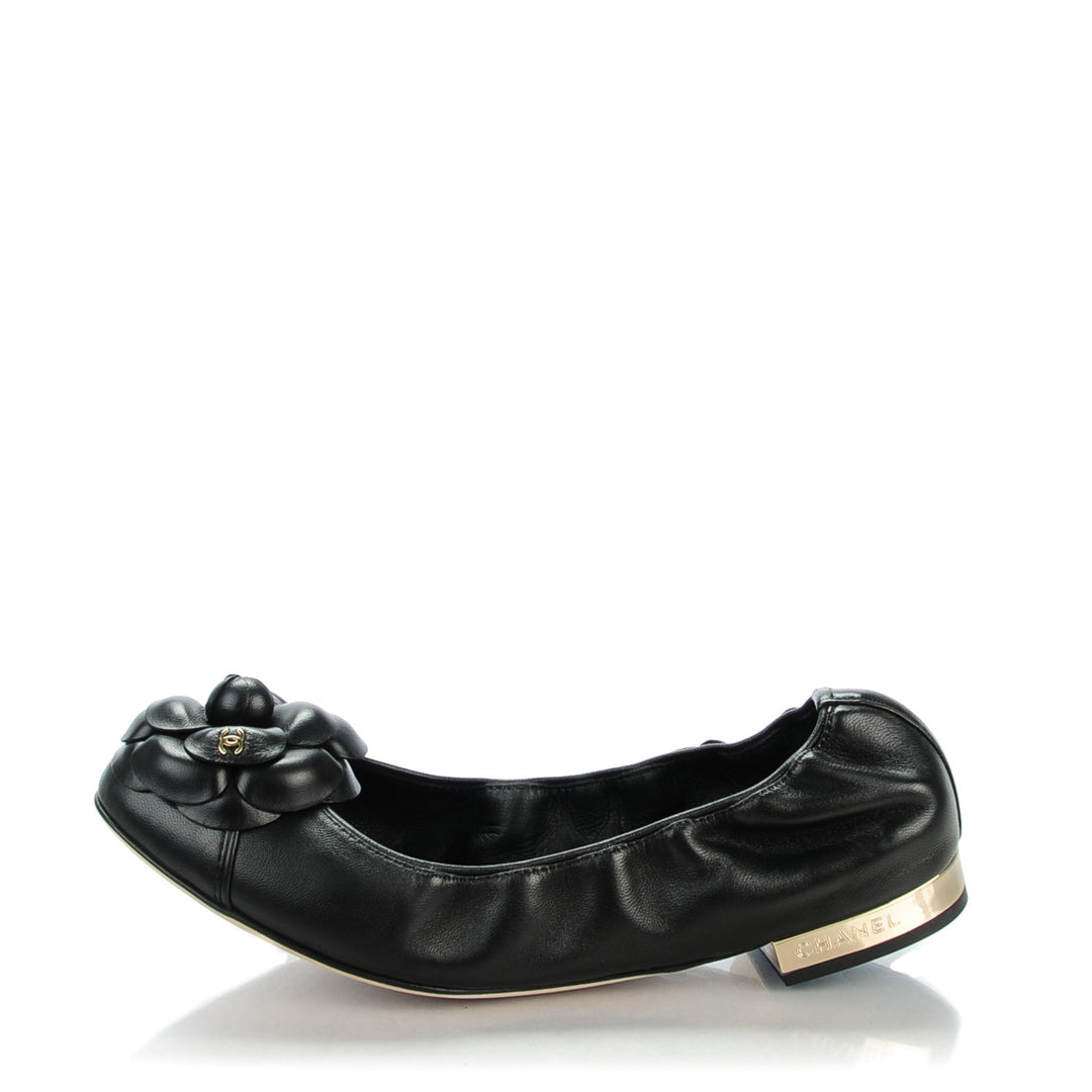 CHANEL LAMBSKIN CC CAMELLIA ELASTIC FLAT BALLERINA SHOES