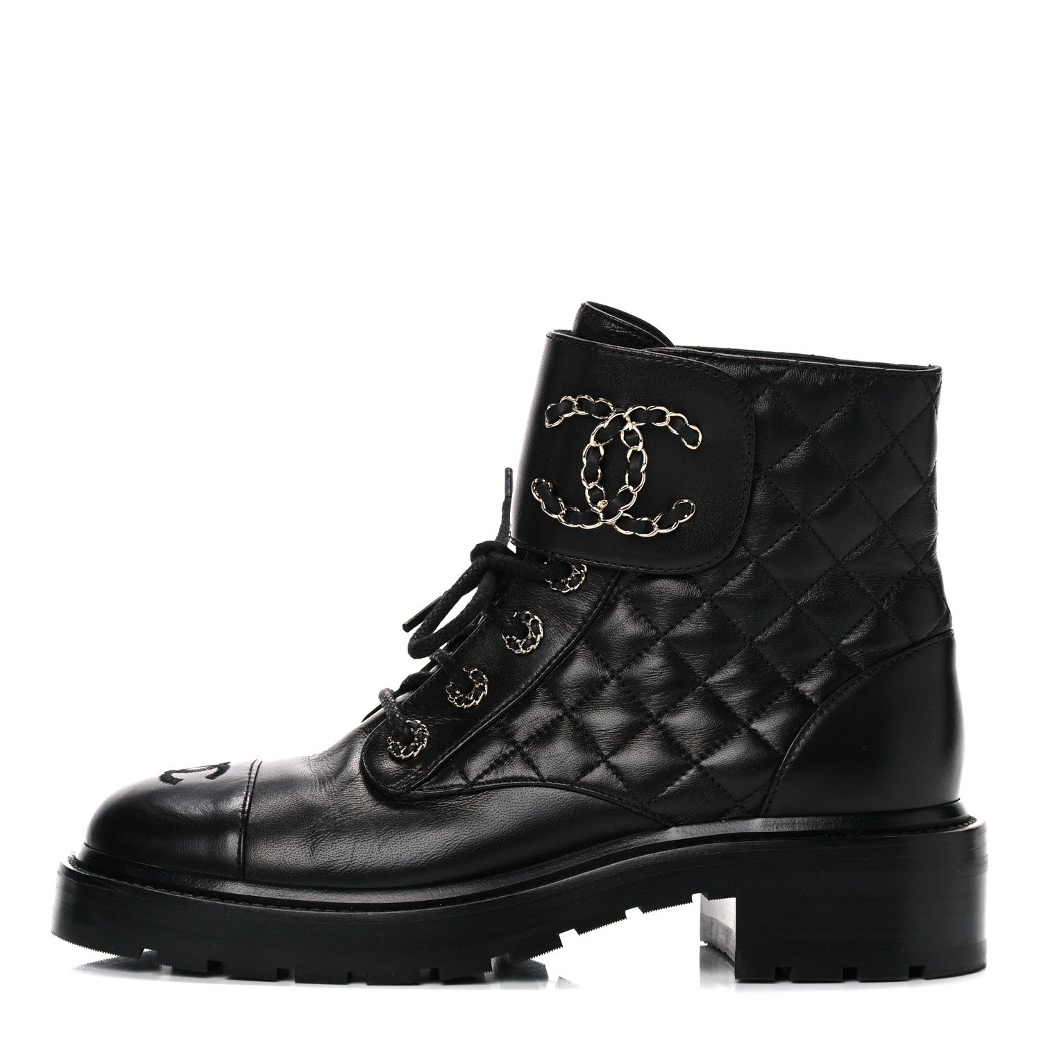 CHANEL QUILTED LAMBSKIN COMBAT BOOTS