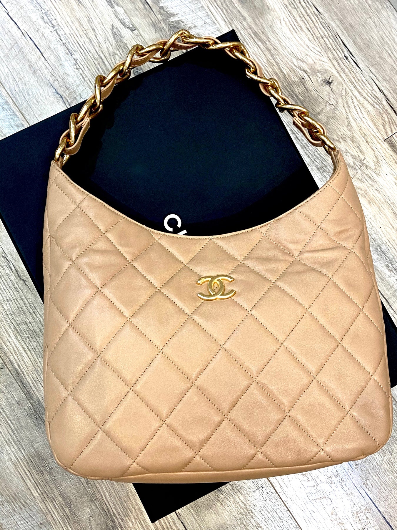 CHANEL CC QUILTED LAMBSKIN HOBO BAG