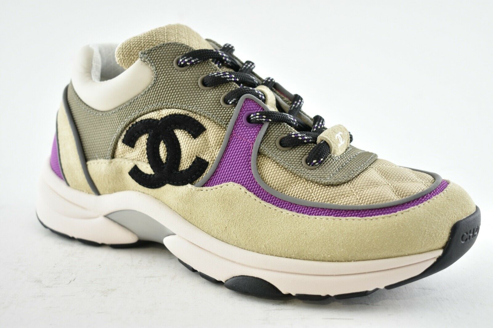 CHANEL MESH SUEDE CALFSKIN CC LO TOP TRAINERS SNEAKERS