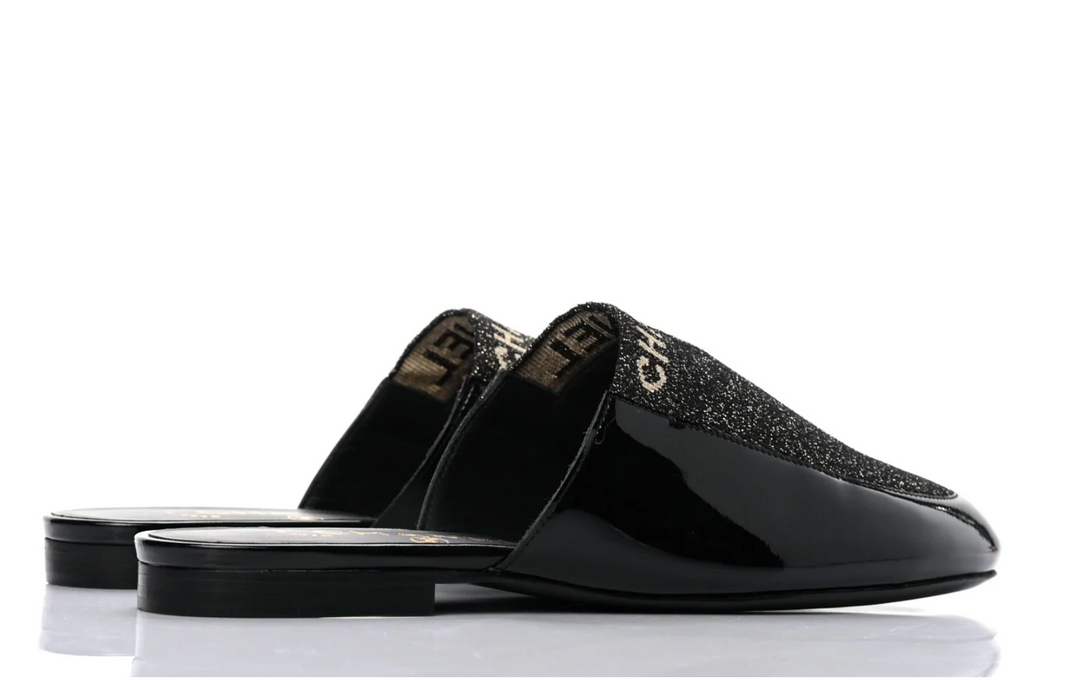 CHANEL PATENT MULES SLIDES