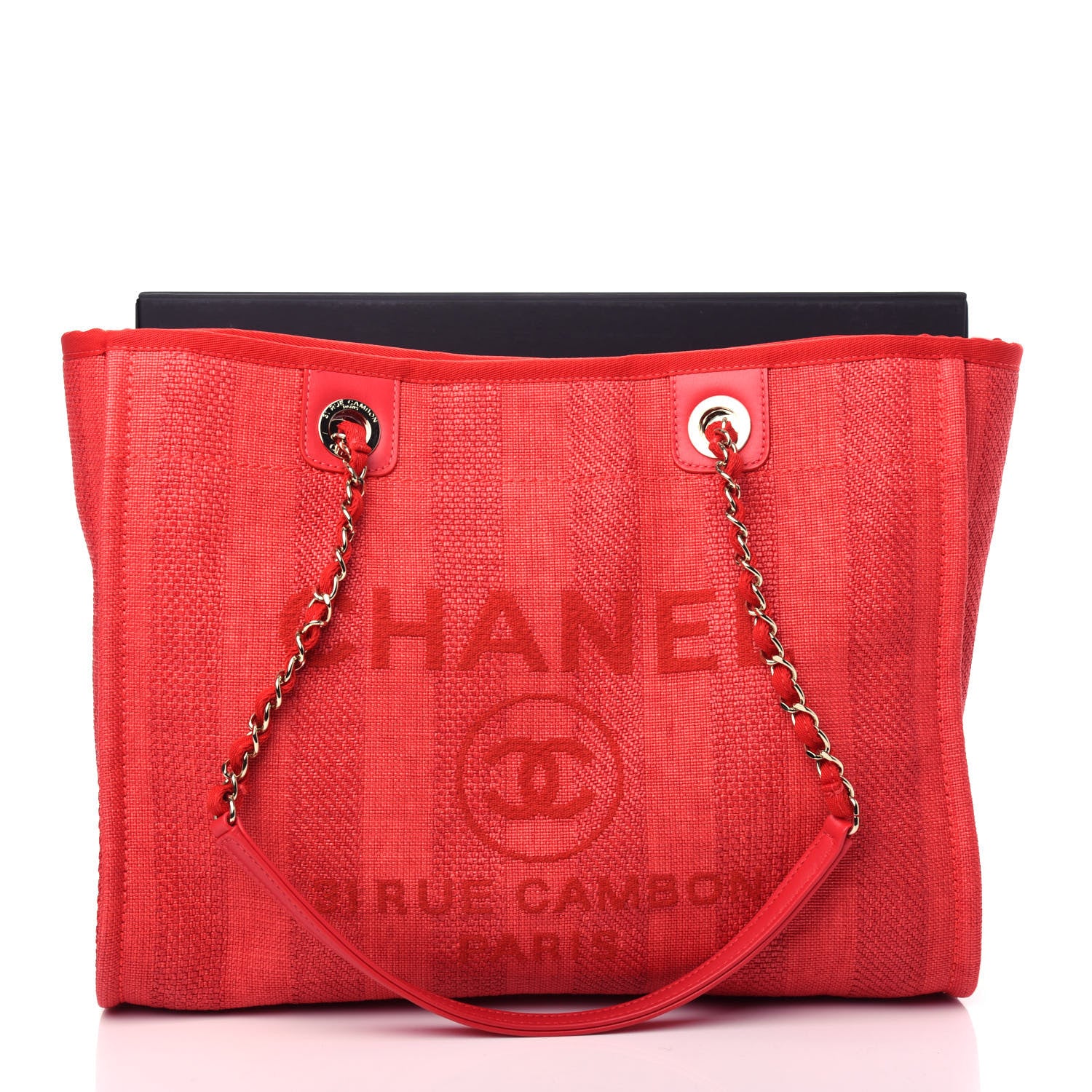 Chanel Red Denim Canvas Large Deauville Tote