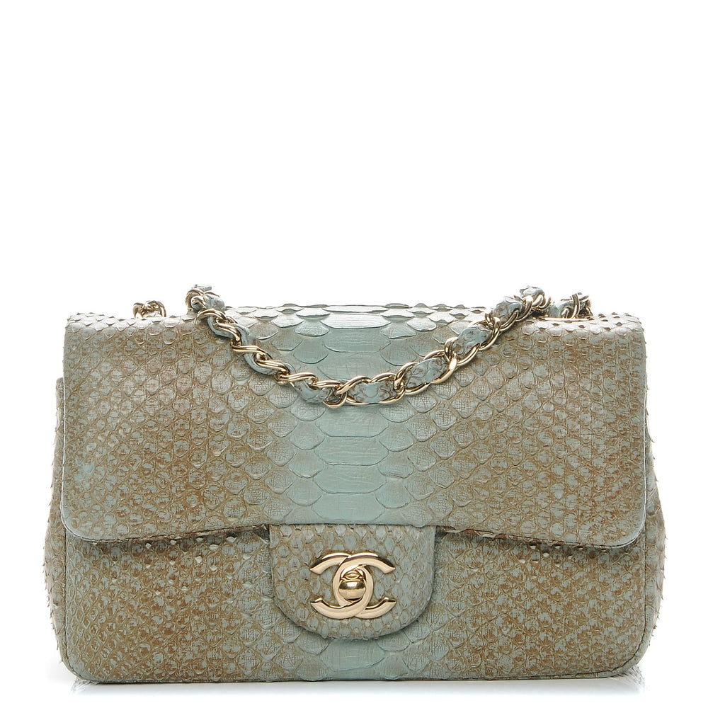 Chanel - Blue Python Leather Medium Double Flap Bag