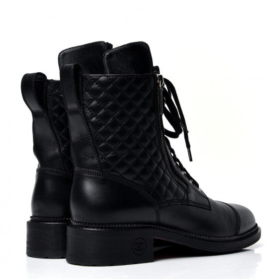 Chanel Quilted Lace Up Combat Boots