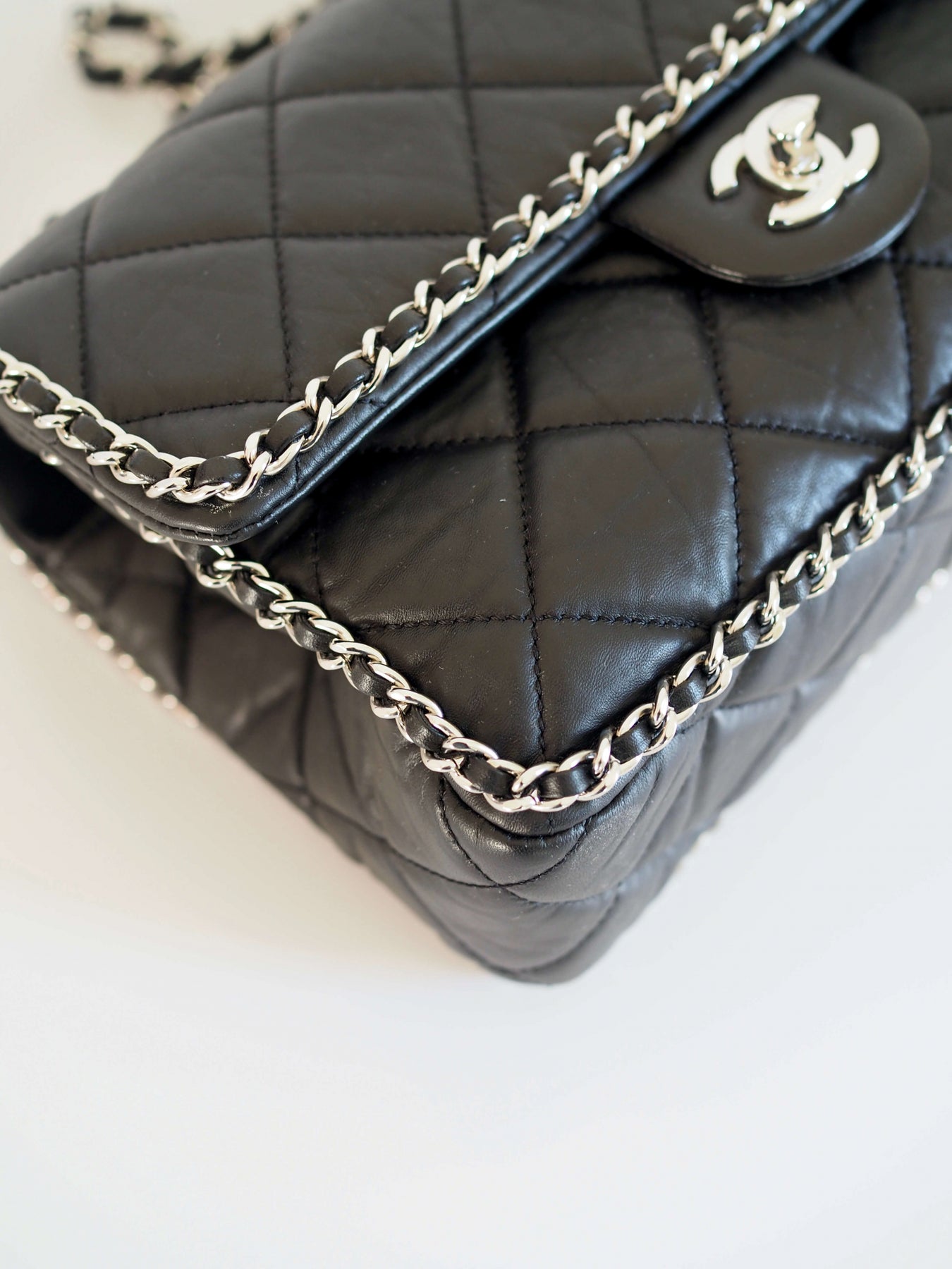 Chanel Crumpled Calfskin Leather Medium Running Chain Around Red Flap Bag