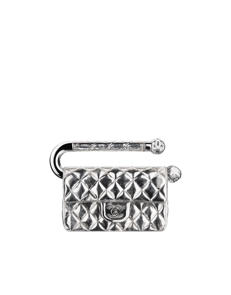 CHANEL SILVER QUILTED LEATHER AROUND THE WORLD CLUTCH