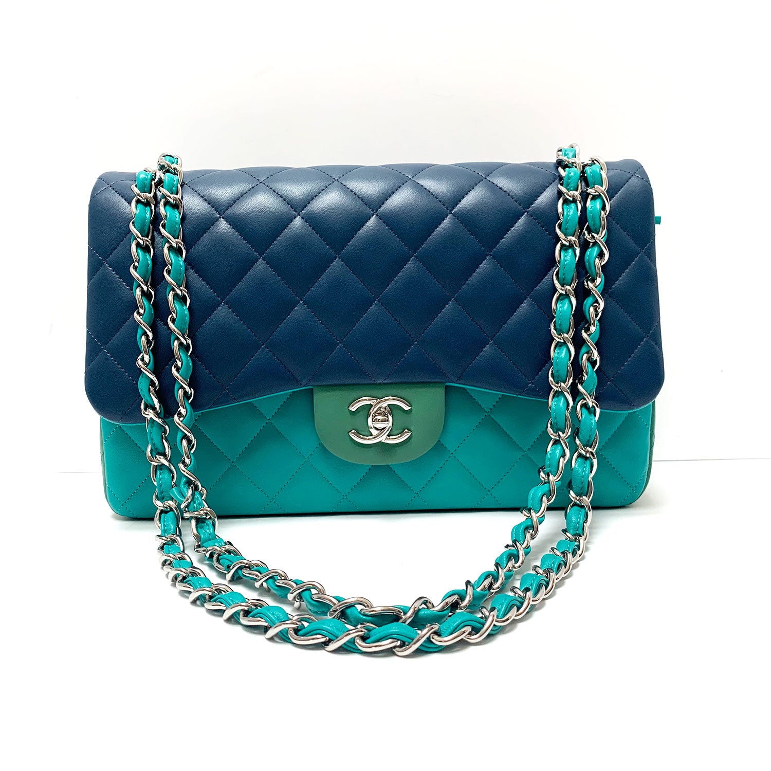 Chanel Turquoise Quilted Caviar Jumbo Classic Double Flap Bag