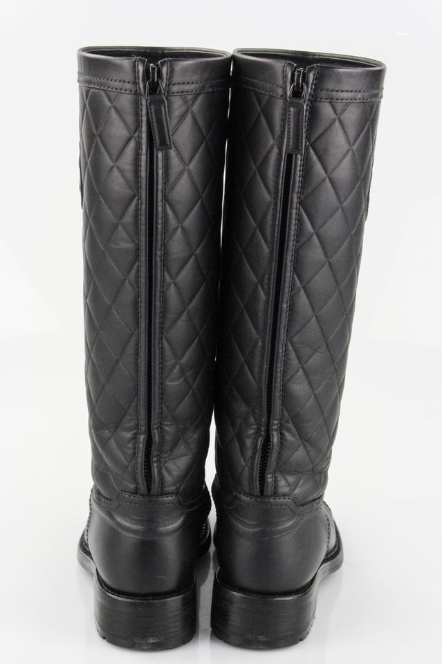 CHANEL CC QUILTED LEATHER KNEE HIGH RIDING BOOTS