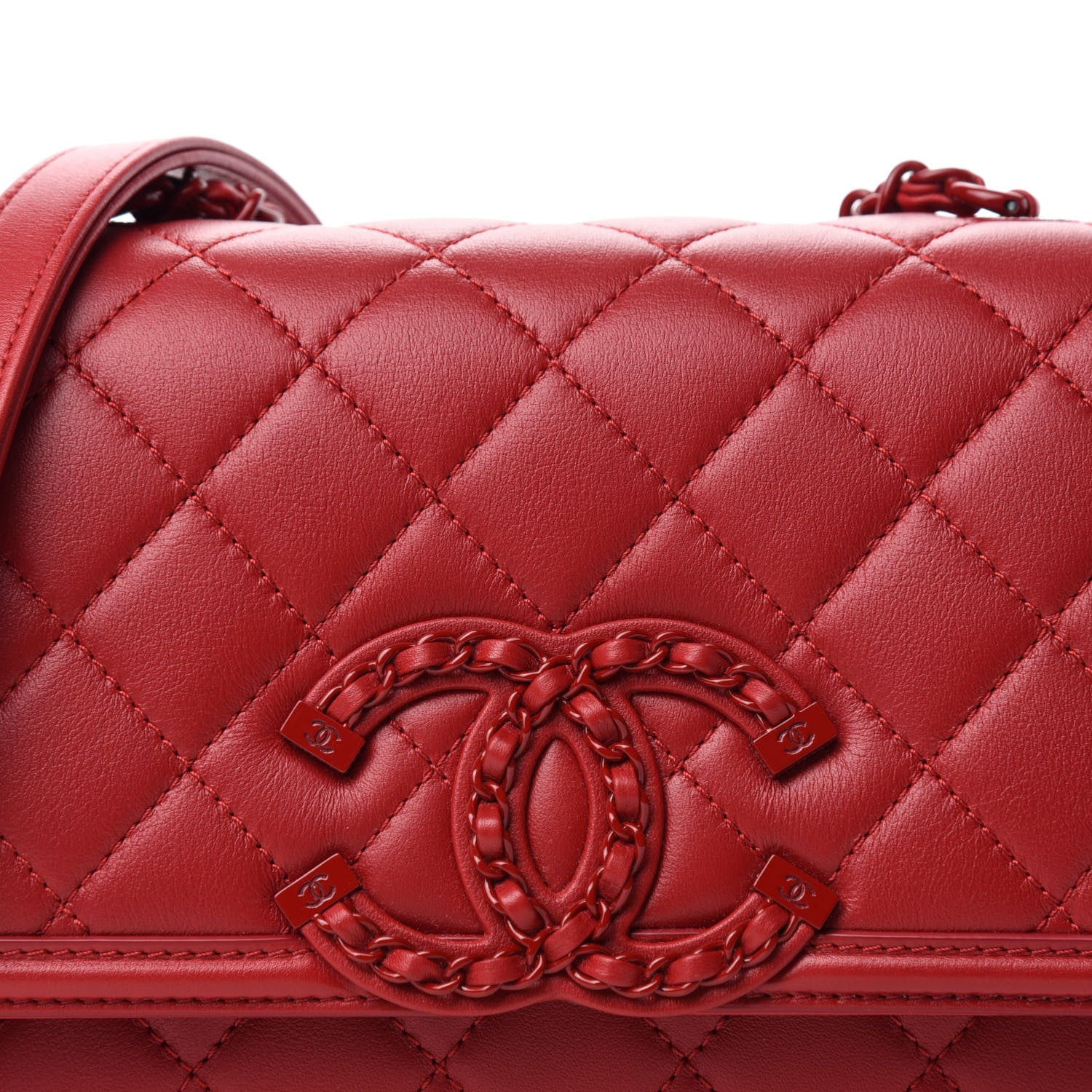 Chanel Red Caviar Leather Small CC Filigree Flap Wallet Chanel