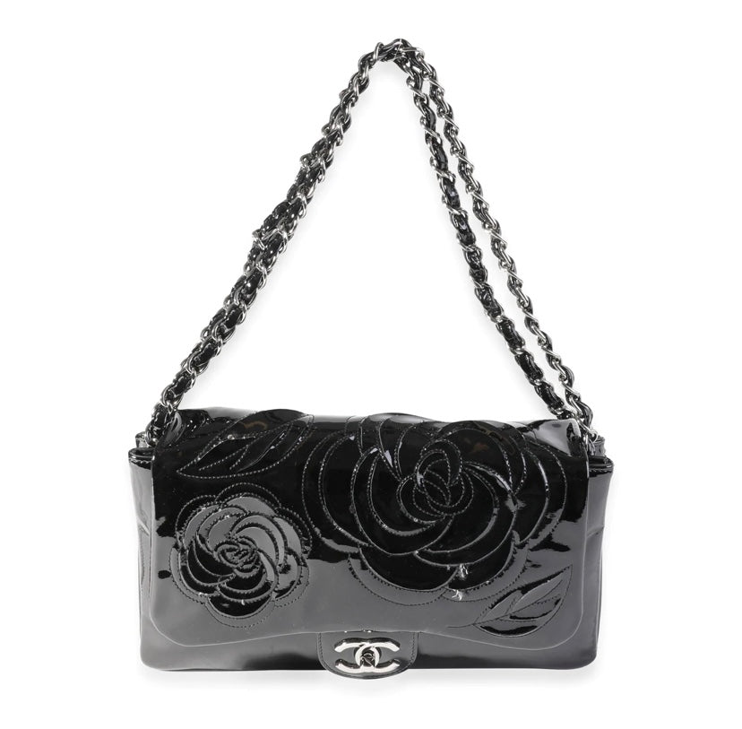 CHANEL PATENT LEATHER CAMELLIA FLOWER BAG