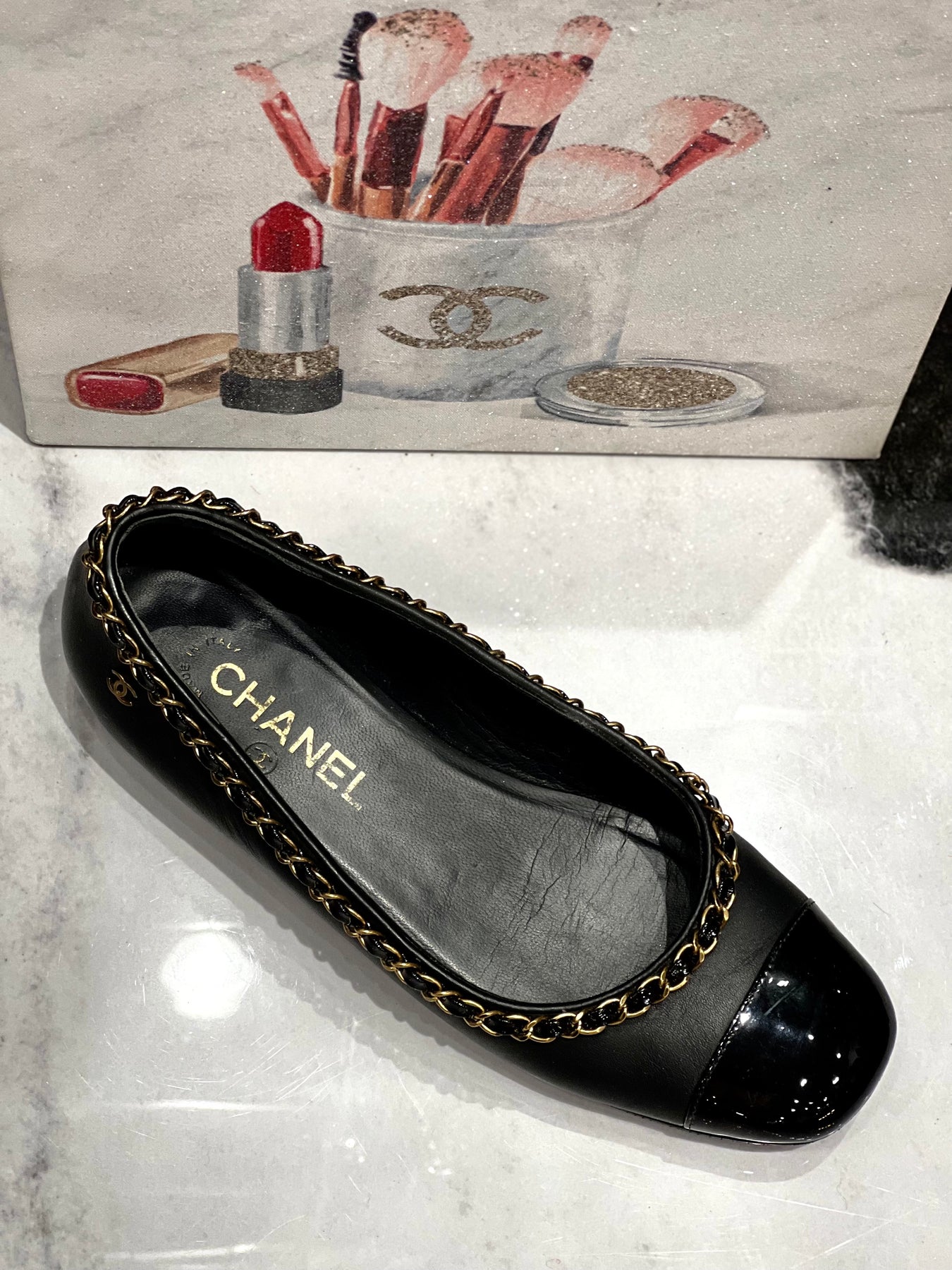 Chanel Red Quilted Leather CC Bow Cap Toe Ballet Flats Size 37 Chanel