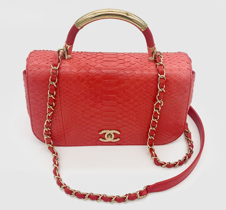 CHANEL RED PYTHON FLAP BAG
