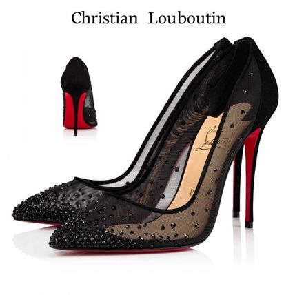 CHRISTIAN LOUBOUTIN VELVET &amp; MESH FOLLIES STRASS PUMPS