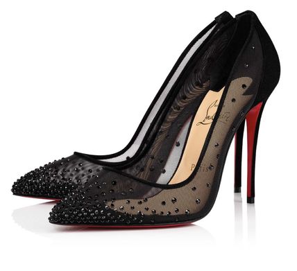CHRISTIAN LOUBOUTIN VELVET &amp; MESH FOLLIES STRASS PUMPS