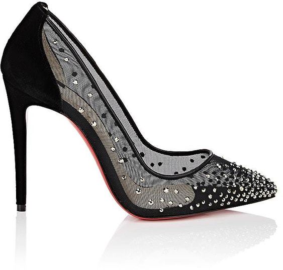 CHRISTIAN LOUBOUTIN VELVET &amp; MESH FOLLIES STRASS PUMPS