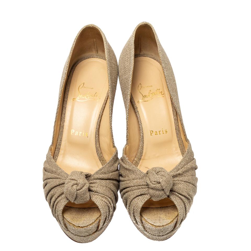 Christian Louboutin Canvas Artesur Knotted Peep Toe Pumps