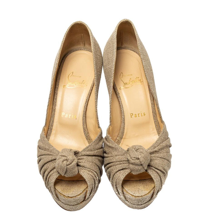 Christian Louboutin Canvas Artesur Knotted Peep Toe Pumps