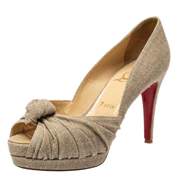 Christian Louboutin Canvas Artesur Knotted Peep Toe Pumps