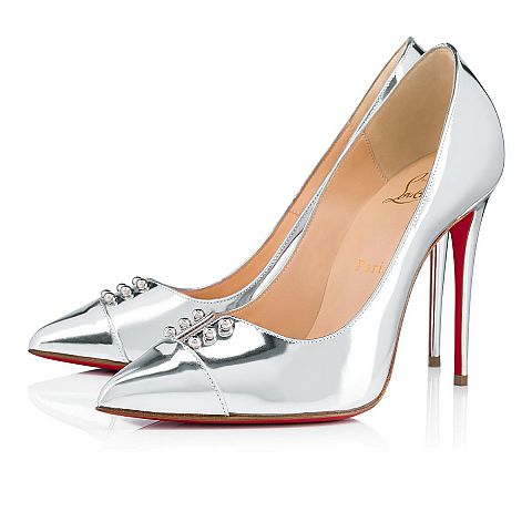 CHRISTIAN LOUBTOUTIN SILVER SPECCHIO LAMINATO HEELS