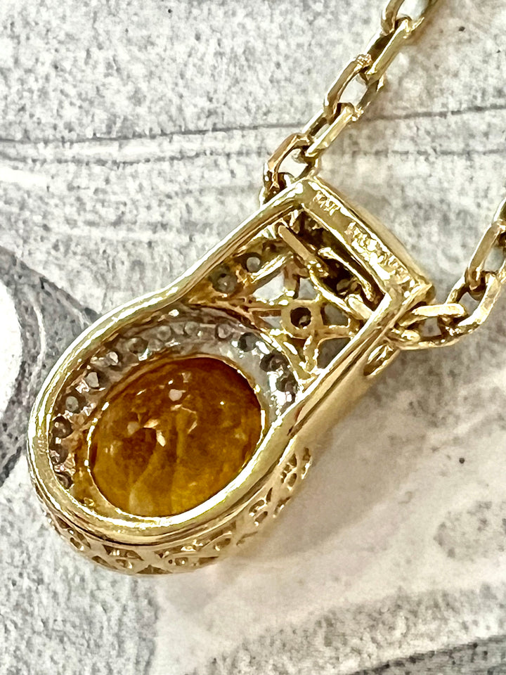SUNNY MADEIRA CITRINE &amp; DIAMONDS PENDANT NECKLACE 14K GOLD