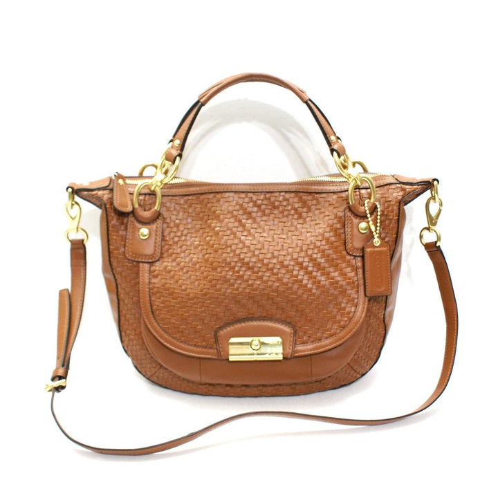 COACH WOVEN BROWN LEATHER KRISTIN SHOULDER BAG