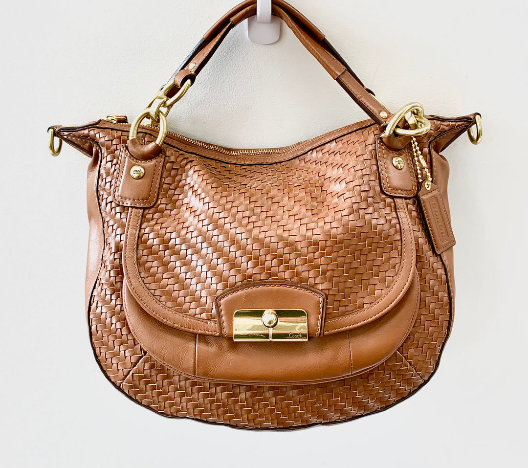 COACH WOVEN BROWN LEATHER KRISTIN SHOULDER BAG