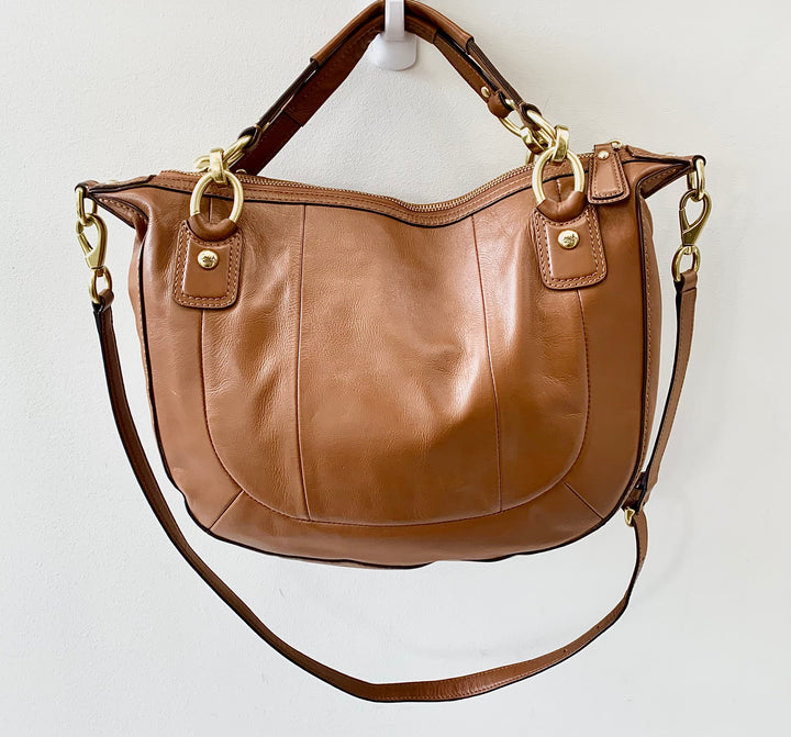 COACH WOVEN BROWN LEATHER KRISTIN SHOULDER BAG