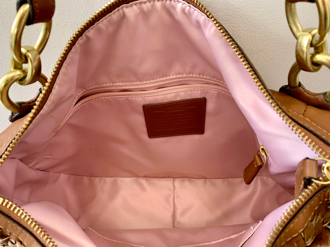 COACH WOVEN BROWN LEATHER KRISTIN SHOULDER BAG – Caroline's