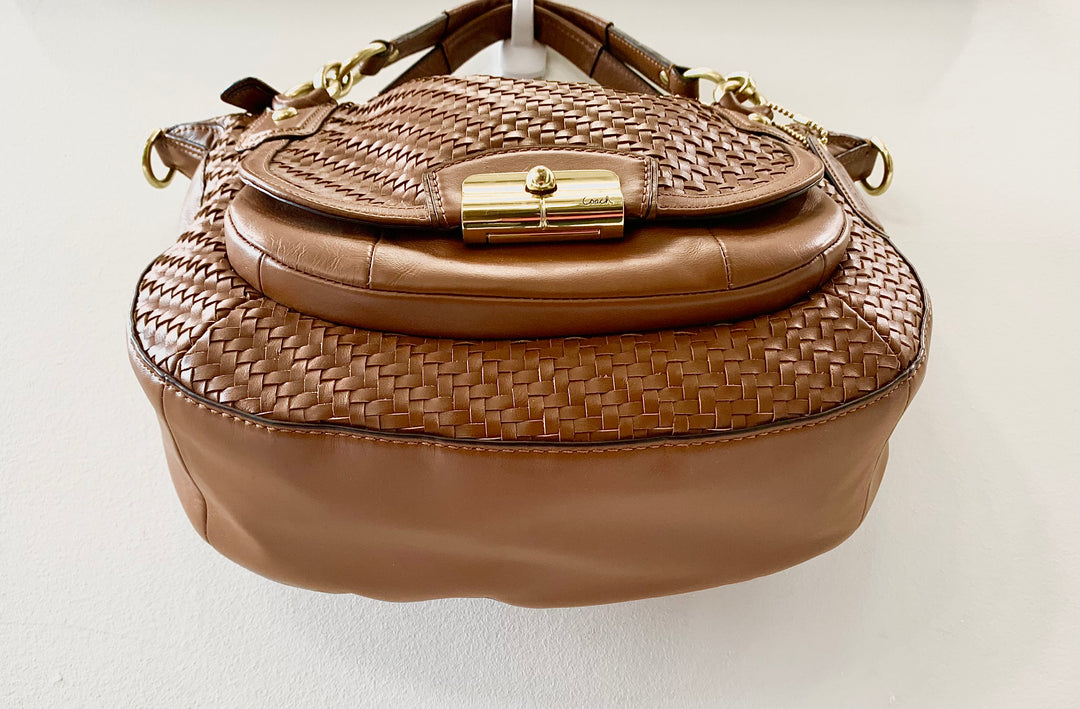 COACH WOVEN BROWN LEATHER KRISTIN SHOULDER BAG