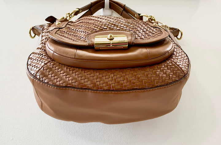 COACH WOVEN BROWN LEATHER KRISTIN SHOULDER BAG