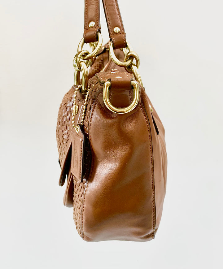 COACH WOVEN BROWN LEATHER KRISTIN SHOULDER BAG