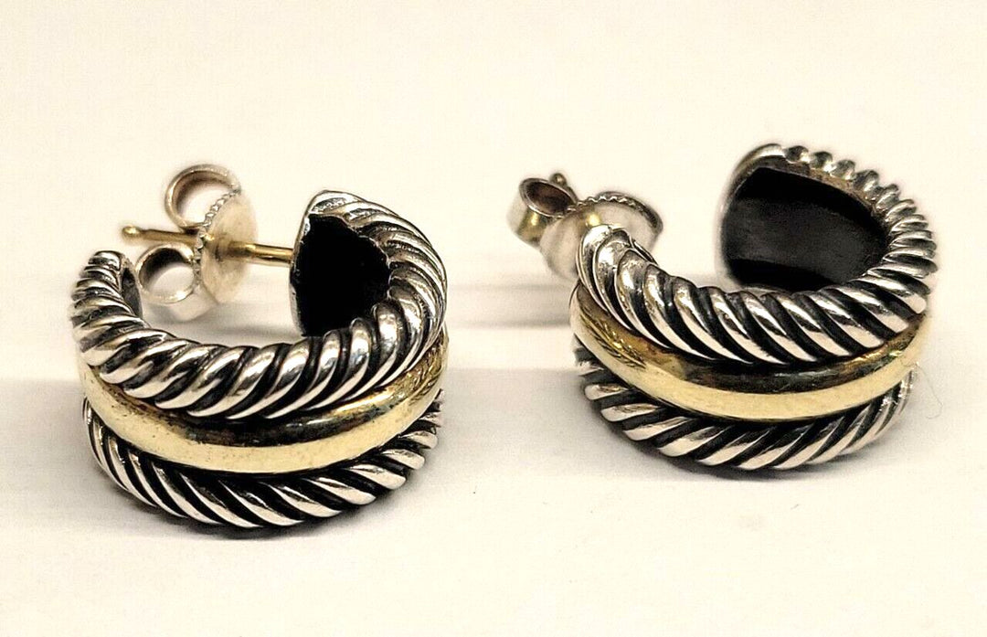 DAVID YURMAN CABLE CLASSIC HOOP EARRINGS IN STERLING SILVER AND 14K GOLD