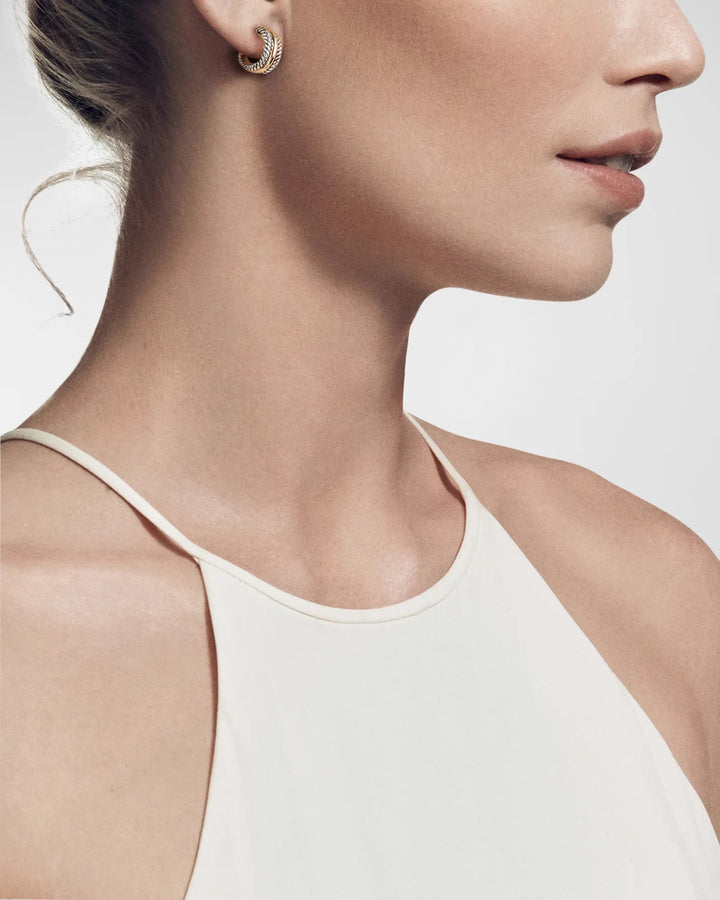 DAVID YURMAN CABLE CLASSIC HOOP EARRINGS IN STERLING SILVER AND 14K GOLD