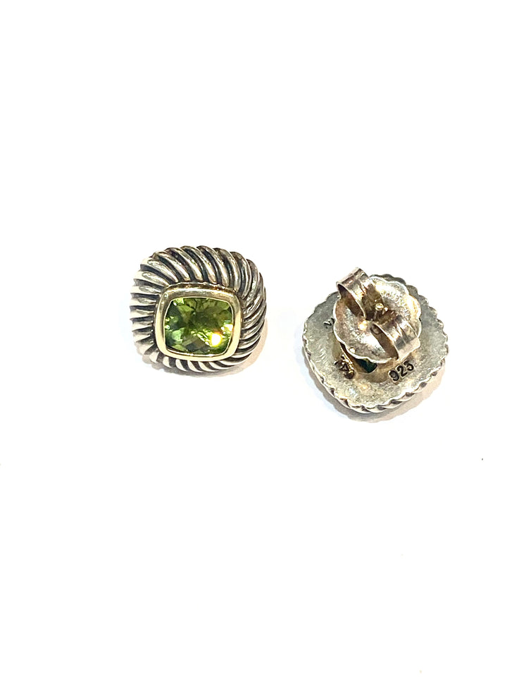DAVID YURMAN SILVER &amp; 14K GOLD PERIDOT ALBION CABLE EARRINGS