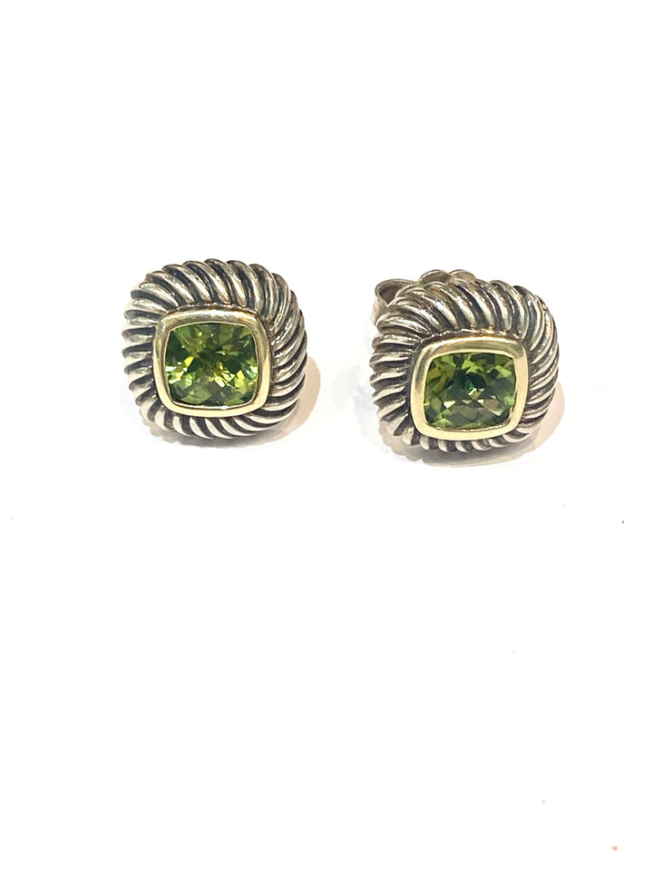 DAVID YURMAN SILVER &amp; 14K GOLD PERIDOT ALBION CABLE EARRINGS