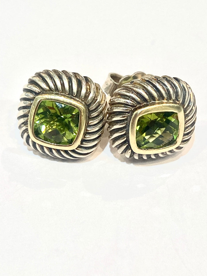 DAVID YURMAN SILVER &amp; 14K GOLD PERIDOT ALBION CABLE EARRINGS