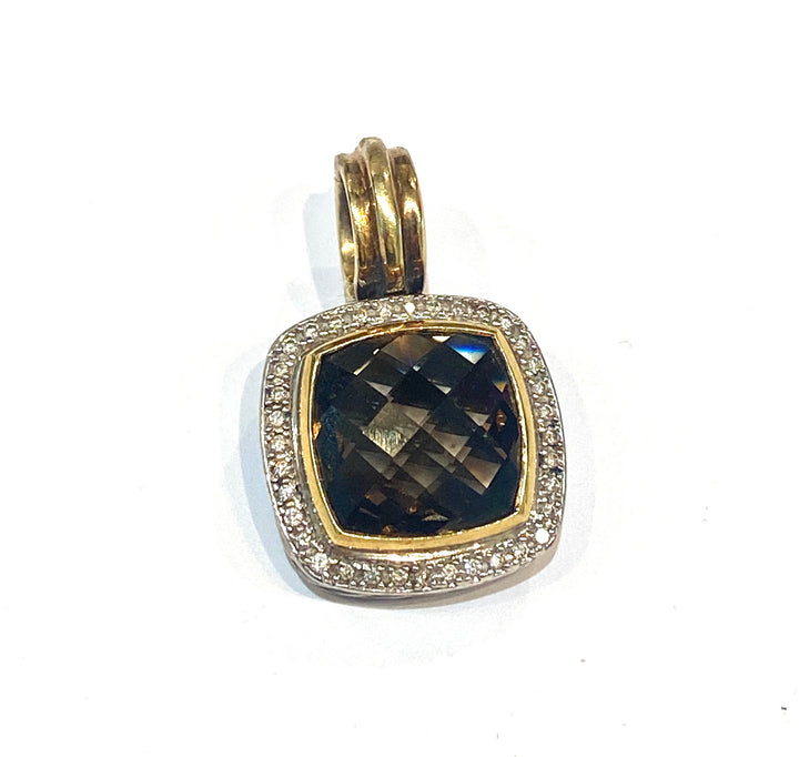 DAVID YURMAN SILVER &amp; 18K GOLD SMOKY QUARTZ DIAMOND ALBION PENDANT